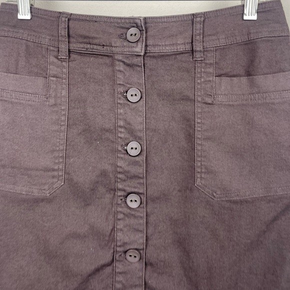 Prana Womens Kara Brown Denim Mini Skirt Sz 6 button front pickets - Picture 3 of 5